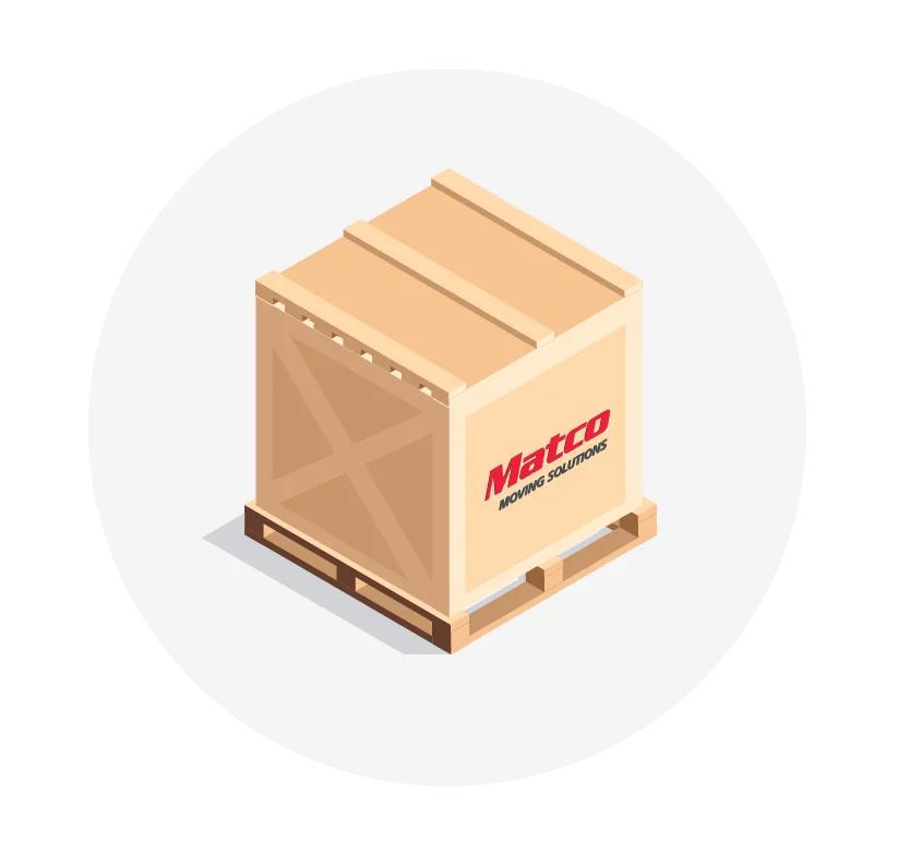 Matco Moving Solutions wooden shipping crate on a pallet